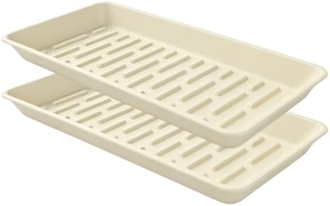 2 Pack Plastic Plant Tray Saucer Rectangular 24 Inch, Plant Trays Saucers for Indoor Outdoor, Water Drip Tray for Flower Pot Planter, Windowsill, 8 x 24 Inches, Beige by Afrine