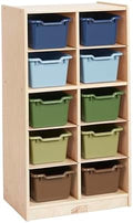 ECR4Kids 10 Cubby Mobile Tray Cabinet with Bins, 5x2, Natural by ECR4Kids