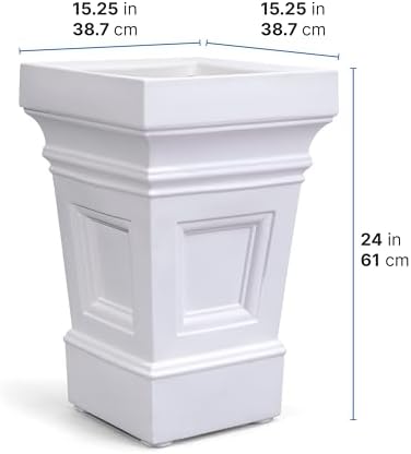 Step2 Atherton Square Planter, Large Planters for Outdoor Plants, Gardening and Flower Pot for Patio or Porch, Efficient Drainage, Durable Plastic, White, 2-Pack - Image 6