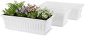 GREANER Rectangle Plastic Flower Boxes, 3 Pack Large Long Planter 16.9x7.48 Inch Morden Thicken Vegetable Plant Pot with Tray for Garden, Kitchen, Window, Office, Balcony, Outdoor Indoor Use - White by GREANER