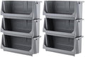 IRIS USA 6 Pack Open Front Storage Bins, Jumbo Heavy Duty Stackable Garage Storage Bins with Handles, Interlocking Design, Dark Gray by IRISUSA