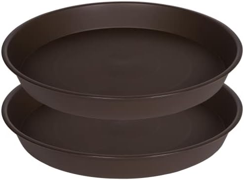 2 Pack of 8 inch Plant Saucer Clear, Heavy Duty Plastic Plant Water Tray 8 inch Round, Flower Plant Saucers for Indoors No Holes, Plant Dishes Saucer for Planter 7"/8" (8", Dark Brown) by Bleuhome