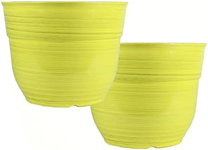 Garden Elements Indoor/Outdoor Glazed Brushed Happy Plastic Planter, Large, Bright Yellow, 15" (Pack of 2) by GardenElements