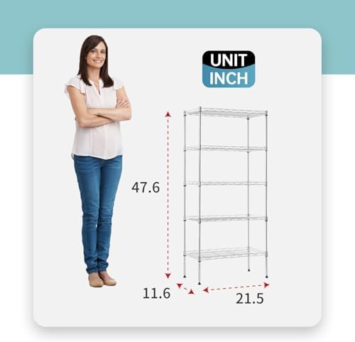 Meet perfect 5-Tier Wire Shelving Unit, 750 lb, 21.5 x 11.6 x 47.6 in - Image 3