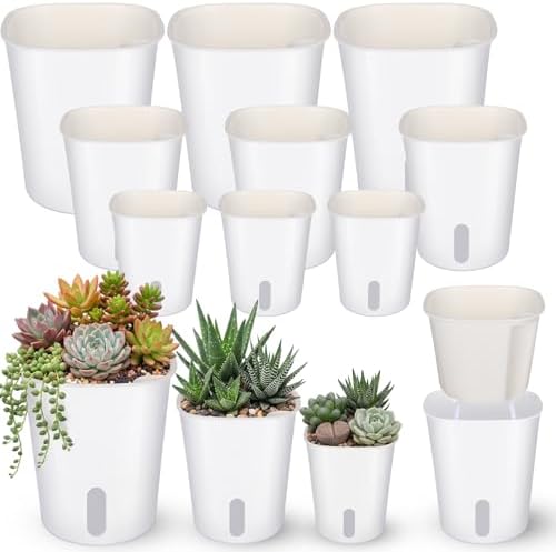 Ziliny 9 Pcs Self Watering Pots Plastic Plant 3 Sizes Flower Plant Pot with Inner White Flower Pots for Indoor House Plants Plastic Self Watering Pot for Herbs Flowers (Xs,S,M) by Ziliny