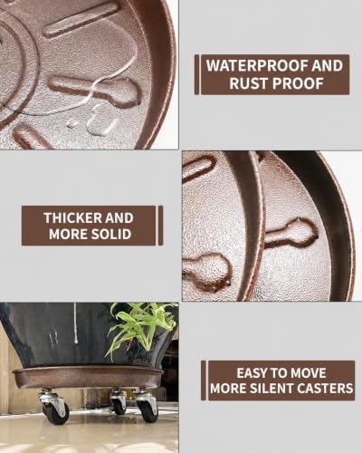 20" Metal Rolling Plant Caddy with Wheels, Indoor Outdoor, 2-Pack Bronze - Image 4