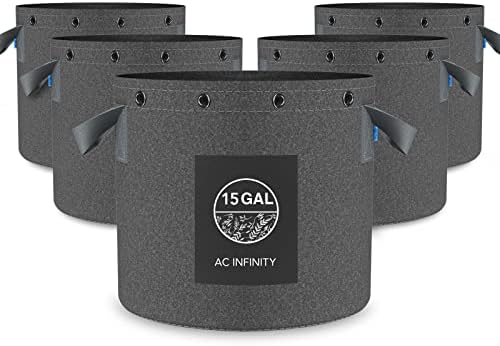 AC Infinity Heavy-Duty 500G Fabric Pots, 15 Gallon Grow Bags 5-Pack by ACInfinity