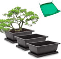 GROWNEER 11 Inch Bonsai Training Pots with Drainage Trays & Repotting Mat by GROWNEER