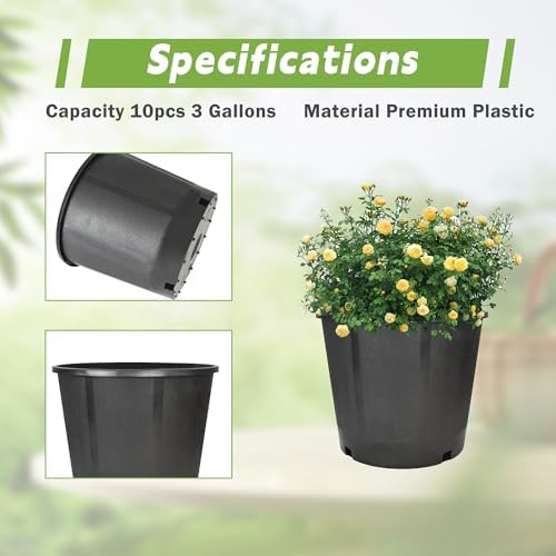 HOSTIC 3 Gallon Flexible Nursery Pots Gallon Pot with Drainage Holes Plastic Plant Container Suitable for Indoor Outdoor Vegetables Flowers Plants 10 PCS - Image 3