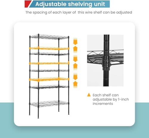 Meet perfect 5-Tier Wire Shelving Unit, 750 lb, 21.5 x 11.6 x 47.6 in - Image 5
