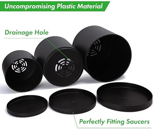 D'vine Dev 3-Pack Plastic Pots & Saucers, 10/12/14 in, Black, 74-V-B-6 - Image 4