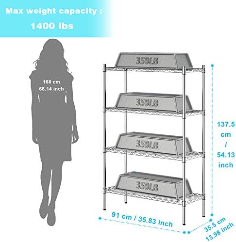 Auslar 4-Tier Heavy Duty Wire Shelving, Adjustable Storage Rack, Chrome - Image 3