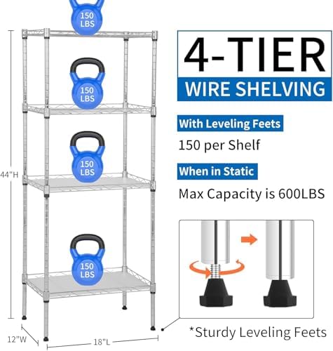 Meet perfect 4-Tier Wire Shelving Unit, 600 lb, 18 x 12 x 44 in, Chrome - Image 2