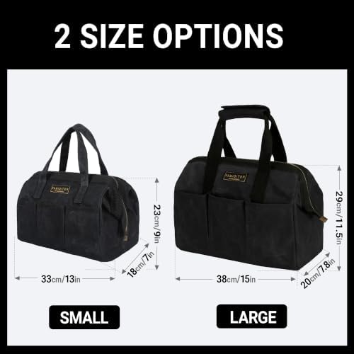 Tool Bag with Zipper, Heavy Duty 16oz Waxed Canvas Wide Mouth Tool Tote Bag, 13-inch Muti-Purpose Storage Tool Pouch with Side Pockets - Image 4