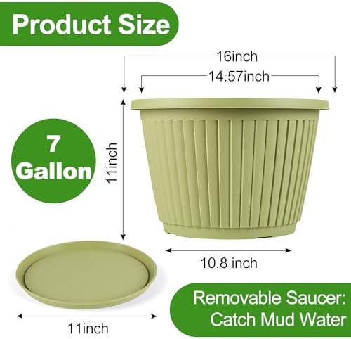 16-inch-Large-Planters-for-Outdoor-Plant，Plastic Indoor Flower Pots with Drainage Holes & Saucer，4 Packs Decorative Garden Pots for Plantfor Home Porch Decor - Image 3