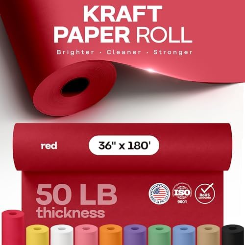 Red Kraft Paper Roll 36" x 2160" (180 feet) - USA-Made Craft Paper Roll 50lb Thickness for Art - Red Wrapping Paper for Gift Wrapping & Moving - High-Density Roll for School by IDL Packaging - Image 4