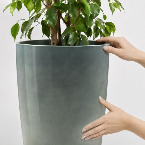 ZMTECH 24/21/12/10 Inch Charcoal Gray Green Gloss Planter Set, 4 Pack Large Outdoor Planters with Drainage Holes & Saucers, Glossy Smooth Lightweight Plastic Plant Pots for Indoor Patio Garden Décor - Image 5
