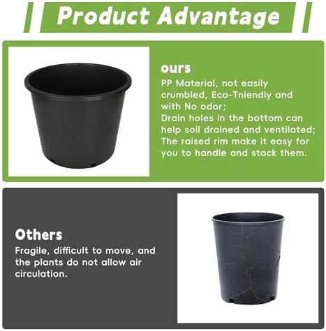 HOSTIC Short 5 Gallon Flexible Nursery Pots Gallon Pot with Drainage Holes Plastic Plant Container Suitable for Indoor Outdoor Vegetables Flowers Plants 10 PCS - Image 6