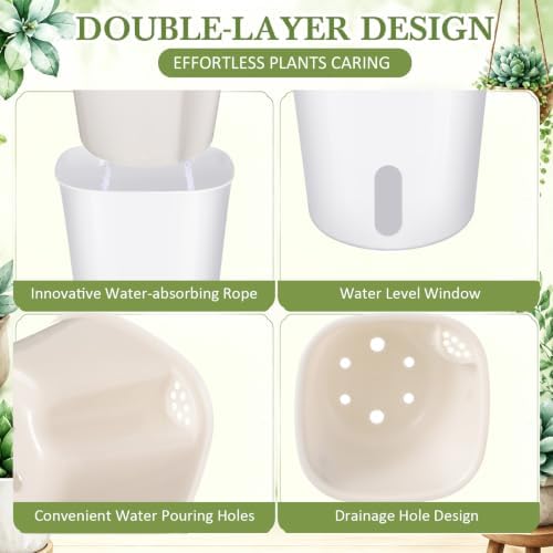 Ziliny Self Watering Pots Plastic Plant 3 Sizes Flower Plant Pot with Inner White Flower Pots for House Indoor Plants Plastic Self Watering Pot for Herbs Flowers (9 Pcs,S,M,L) - Image 3