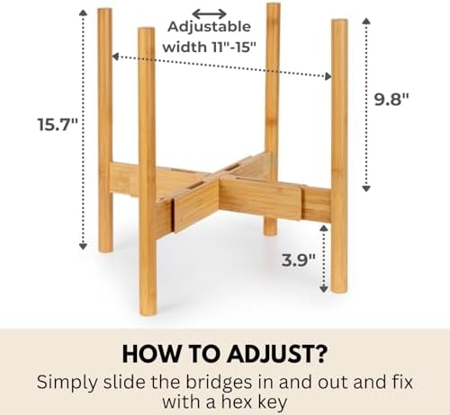 Fox & Fern Large Adjustable Plant Stand Indoor, Bamboo Stand, 11 - 15 Inch - Image 6
