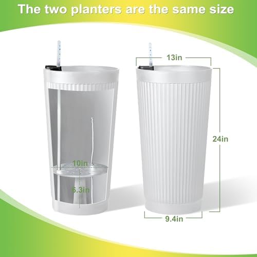 TUYOHW Set of 2 Large Round Tall Planter for Indoor or Outdoor 24" Flower Pots for Porch, Patio, Backyard, Large Planters for Outdoor Indoor Plants - Image 2