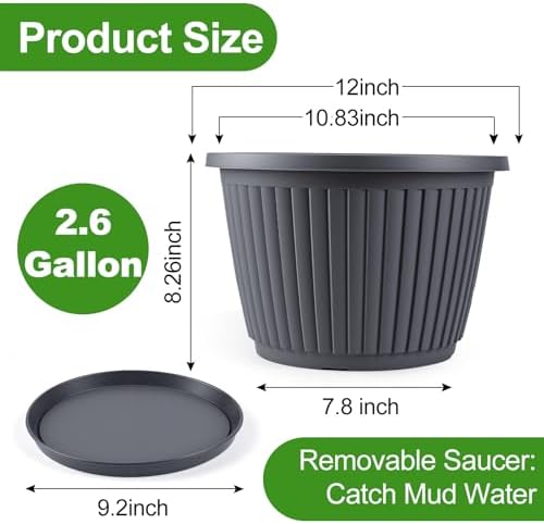 12-inch-Planters-for-Outdoor-Plant，Plastic Indoor Flower Pots with Drainage Holes & Saucer, 4 Packs Decorative Garden Pots for Plantfor Home Porch Decor - Image 3