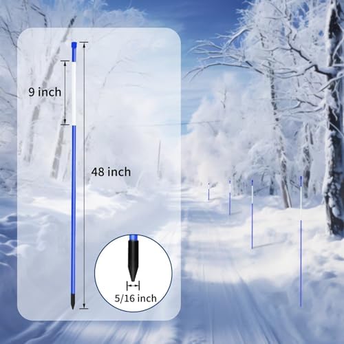 Growsun Driveway Marker 48 inch Blue Fiberglass 5/16 inch Dia Snow Fence Reflective Plow Stakes for Yard Walkways Parking Lots Safety Rods Edge, 50 Pack - Image 2