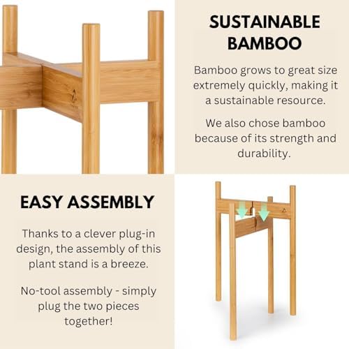 Fox & Fern Mid Century Plant Stands for Indoor Planters, Bamboo, 10 Inch - Image 4