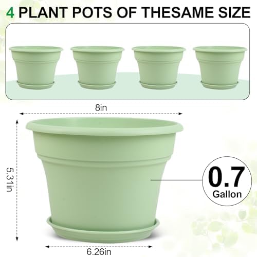 Pottiffe Plant-Pots-Planters-Indoor-Outdoor, 8 inch 4 Pack Green - Image 3