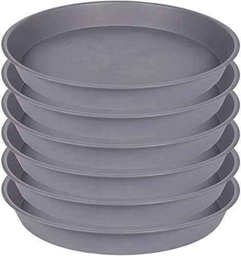 6 Pack of 12 inch Plant Saucer Gray, Heavy Duty Plastic Plant Saucer 12 inch Round, Durable Plant Tray for Pots, Flower Saucers for Indoors, Plant Trays for Planter 11"/12" (12", Cement Gray) by Bleuhome