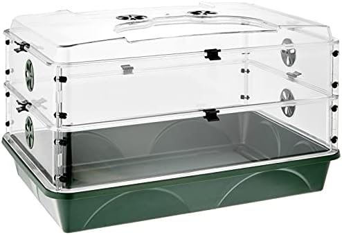 EarlyGrow 24" x 15" x 12.75" Domed Propagator with 2 Height Extenders and Locking Clip Set, Green by EarlyGrow