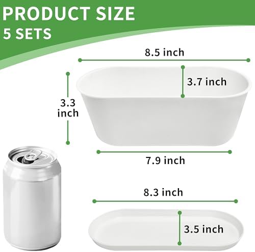 5 Set Window Herb Planter Box Rectangular,8.5x3.5 Inch White Plastic Planters with Multiple Drainage Holes and Trays,Indoor Succulent Cactus Mint Flower Pot for Windowsill,Garden Balcony - Image 2