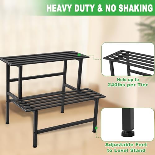 Dipion 2 Tier Metal Plant Stand Outdoor Indoor,Ladder Plant Shelf,Black - Image 3