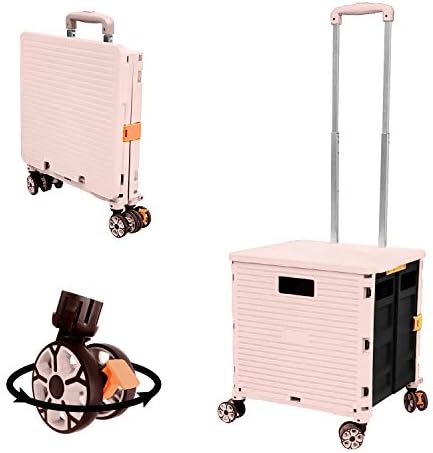 FELICON SELORSS Foldable Utility Cart Folding Portable Rolling Crate-Pink by FELICON