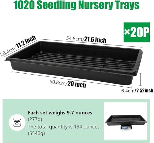 RooTrimmer 20 Pack 1020 Trays, No Drain Holes, 20" x 10", Extra Thick Heavy Duty Seed Starting Trays -Reusable Propagation Flats for Microgreens, Seedlings, Plant Germination, Fodder and Transplant - Image 2