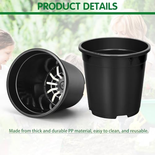 OUPSAUI 1 Gallon Pots for Plants, 6.7 Inch Plant Pots with Drainage Holes, Sturdy Plastic Large Nursery Pot, 1 Gallon Nursery Pots for Seedlings, Succulents, Cuttings - Image 4