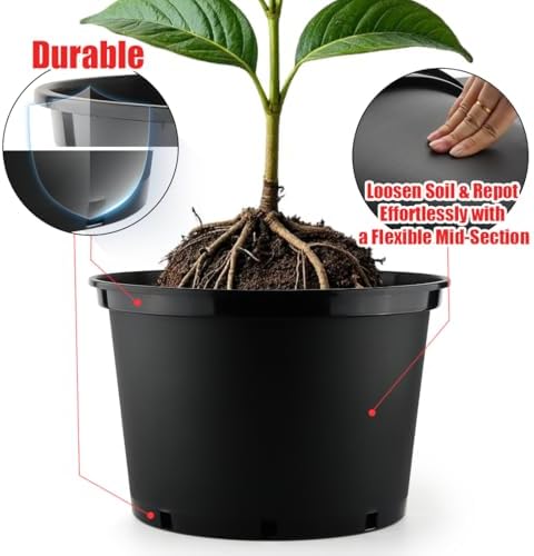 RooTrimmer 7 Gallon Plastic Nursery Pots, 15 Inch Large Plastic Pots for Plants, Round Plant Pots with Drainage Holes, Flower Pots for Outdoor Indoor Plants, Gardening Gifts for Women (5-Pack, Black) - Image 3