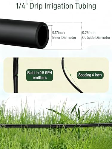 1/4" Drip Irrigation Tubing with 6" Emitter Spacing, (500 Ft Roll) Hydroponics Dripline with Built-in 0.5 GPH Dripper, Drip Line for Irrigation, Garden Beds and Greenhouses (Black) - Image 4