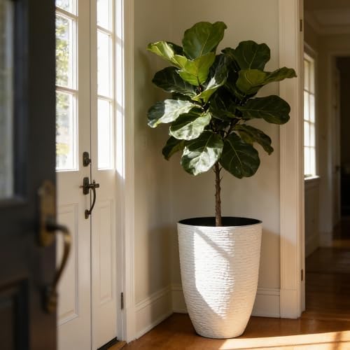 Worth Garden 2-Pack 21" H. White Tall Planters - 14'' Dia Resin Large Round Flower Pots for Outdoor Plants Trees - Imitation Stone Finish Plastic Indoor Front Porch 9 Gallon Decorative Container Patio - Image 3