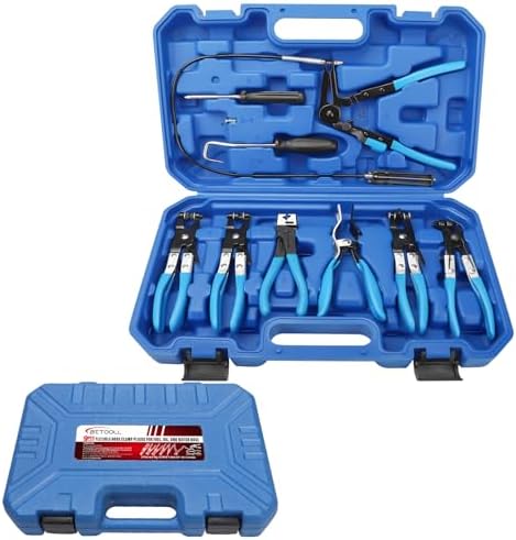 BETOOLL 9pc Hose Clamp Pliers, Professional Automotive with Flexible Wire Long Reach, Clic R Type Swivel Jaw and Flat Band Pliers for Coolant Radiator Heater/Water Hose (Blue) by BETOOLL