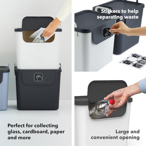 Rotho Jive Waste Separation System Set of 3 Waste Separation System 30 L for the Kitchen, Plastic (PP Recycled), Dark Grey/White/Green, 3 x 30 L (39.8 x 29.8 x 50.1 cm) - Image 3