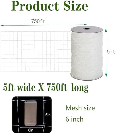 Toolazy Trellis Netting 5 x 750 ft - Heavy Duty Nylon Garden Netting with 6 Inch Mesh, Soft Plant Support Net for Tomatoes, Cucumbers, Peas, Vine Climbing Vegetables, Indoor Outdoor Greenhouse - Image 2