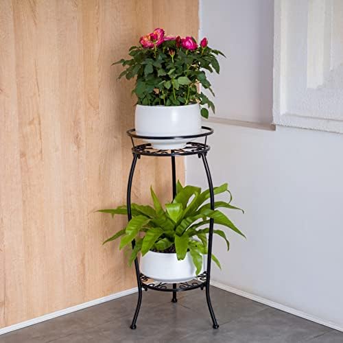 FaithLand 2 Tier Tall Black Metal Plant Stand Indoor Outdoor, 26.5", 2 Pack - Image 4