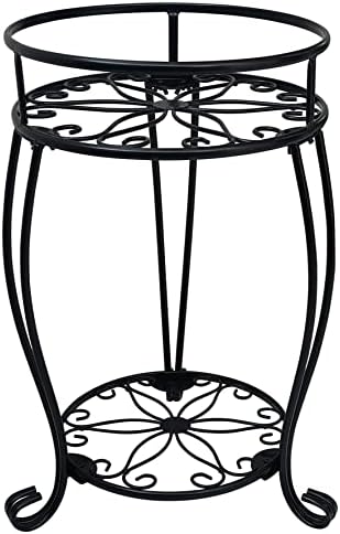 CASIMR 2 Tier Plant Stand, 19.2 inch Tall Metal Potted Holder Rack,Indoor Outdoor Multiple Flower Pot Shelf Rustproof Iron Garden Container for Garden Patio Living Room Corner Balcony, Black by CASIMR
