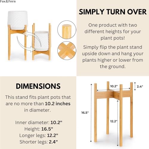 Fox & Fern Mid Century Plant Stands for Indoor Planters, Bamboo, 10 Inch - Image 6
