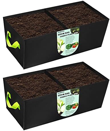 2 Pack Plant Grow Bags,ANGELIOX 2-Grids Rectangle Grow Bag,10 Gallon Heavy Duty 400G Fabric Garden Bed, Square Nonwoven Flower Planter Containers for Vegetable ,Flowers,Fruit/Growing Pots with Handles by ANGELIOX