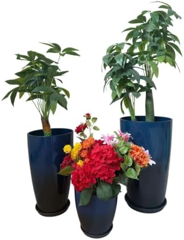 24,21,11 Inch Large Plastic Planters with Drainage Hole and Saucer - Set of 3 Tall Plant Pots Indoor Flower Pot Tall Round Planters Outdoor Large Tall Planter by MinCHI257