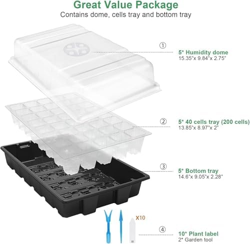 MIXC 5 Pack Seed Starter Tray, 200Cell Mini Propagator Greenhouse Grow Kit - Image 6