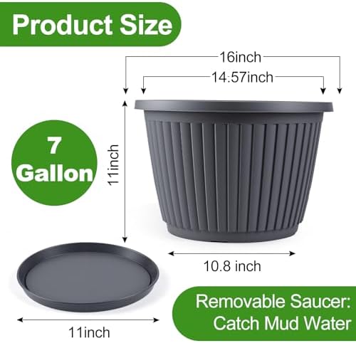 16-inch-Large-Planters-for-Outdoor-Plant，Plastic Indoor Flower Pots with Drainage Holes & Saucer，4 Packs Decorative Garden Pots for Plantfor Home Porch Decor - Image 3