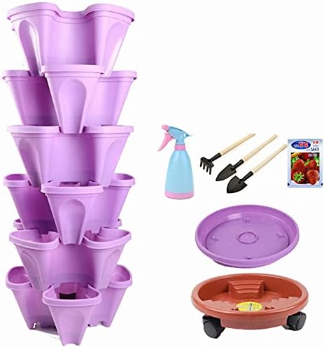 Set of 6 Vertical Gardening Planter Stackable Flower Pot Tower, with Strawberry Seed and Garden Tool Set and Watering Can, Herb and Strawberry Planters Stacking Garden Pots - Image 2